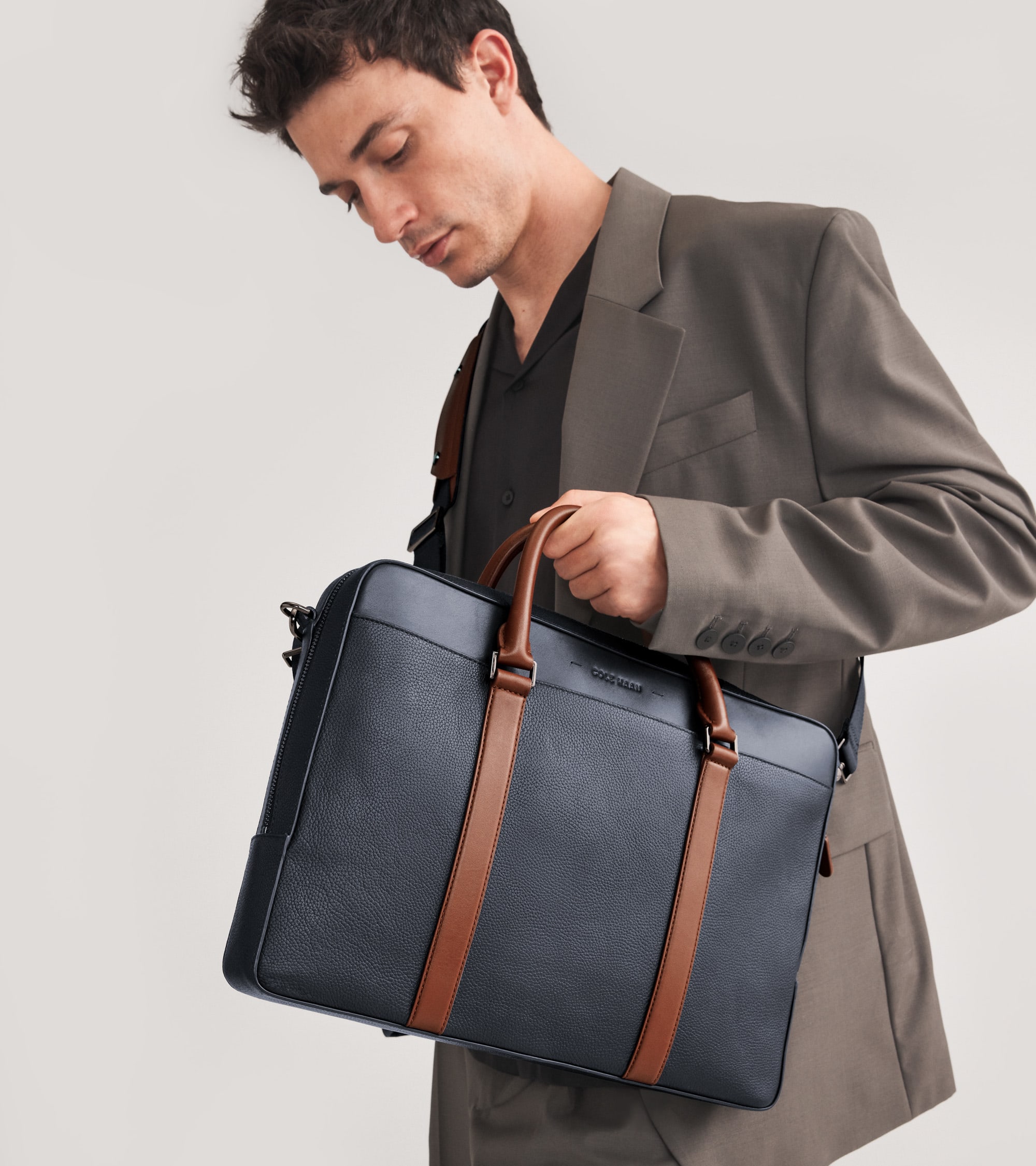 Male model with a work bag