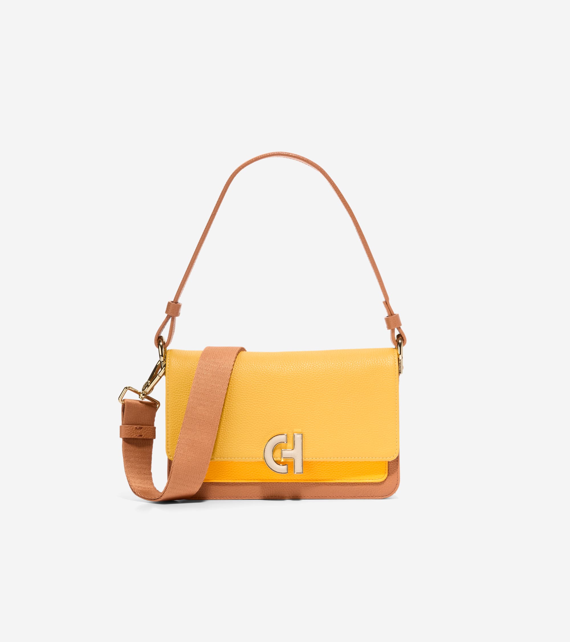 Shop Cole Haan Mini Woven Shoulder Bag In Natural Tan-sunset Gold