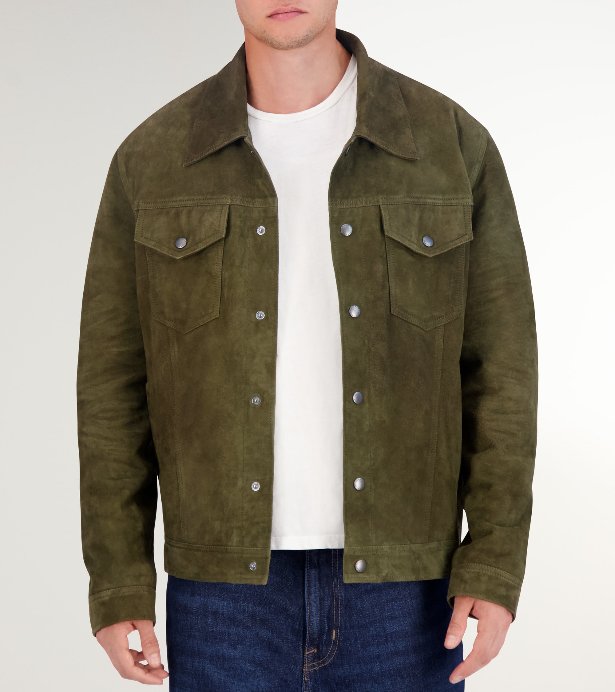 Men's Suede Trucker Jacket in Green | Cole Haan